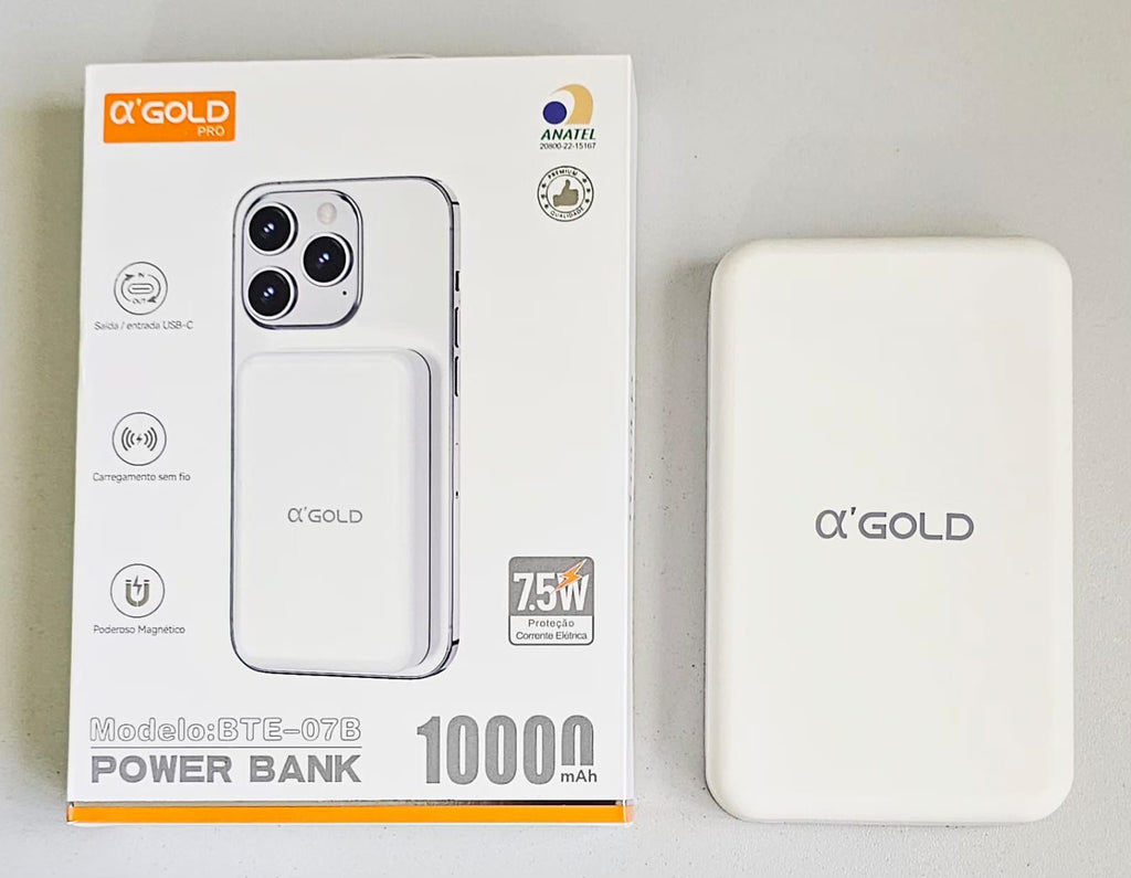 Power Bank MagSafe A'Gold BTE-07B 10000mAh - Carregamento por Indução Magnética